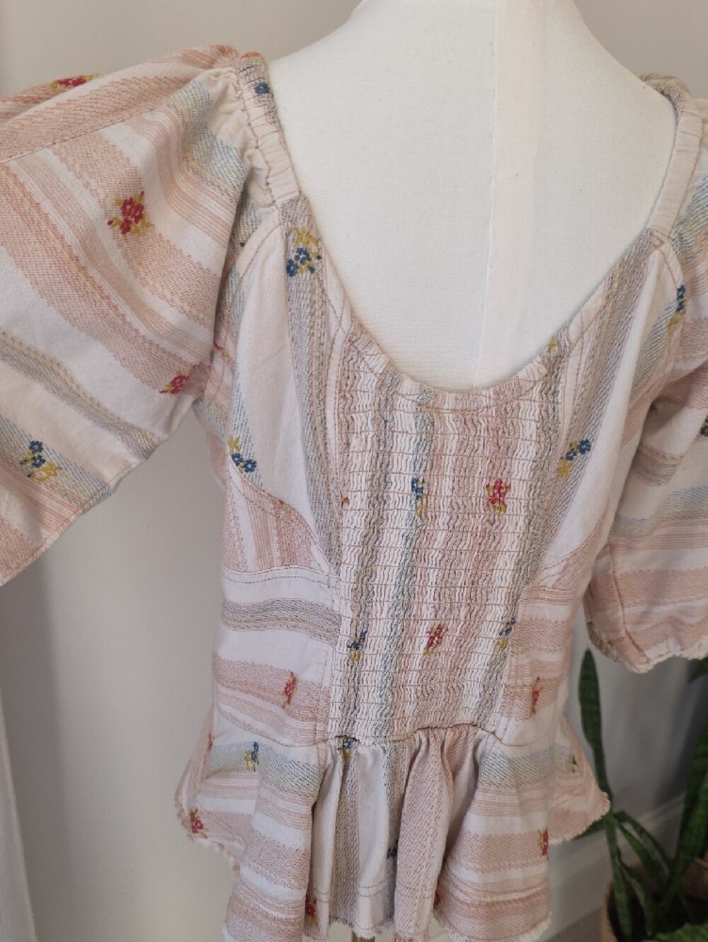 Pilcro Peach-Striped Floral Peplum Blouse - Picture 6 of 13